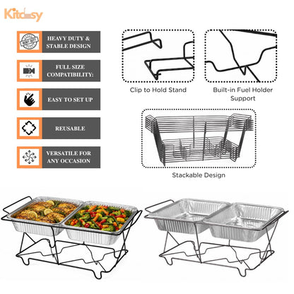 Kitchsy Full Size Buffet Chafing Dish Stand, Black Wire Rack Frame for Serving Pans, Food Warmer Stand for Catering, Weddings, Parties, Events, Reusable Chafer Rack (25)