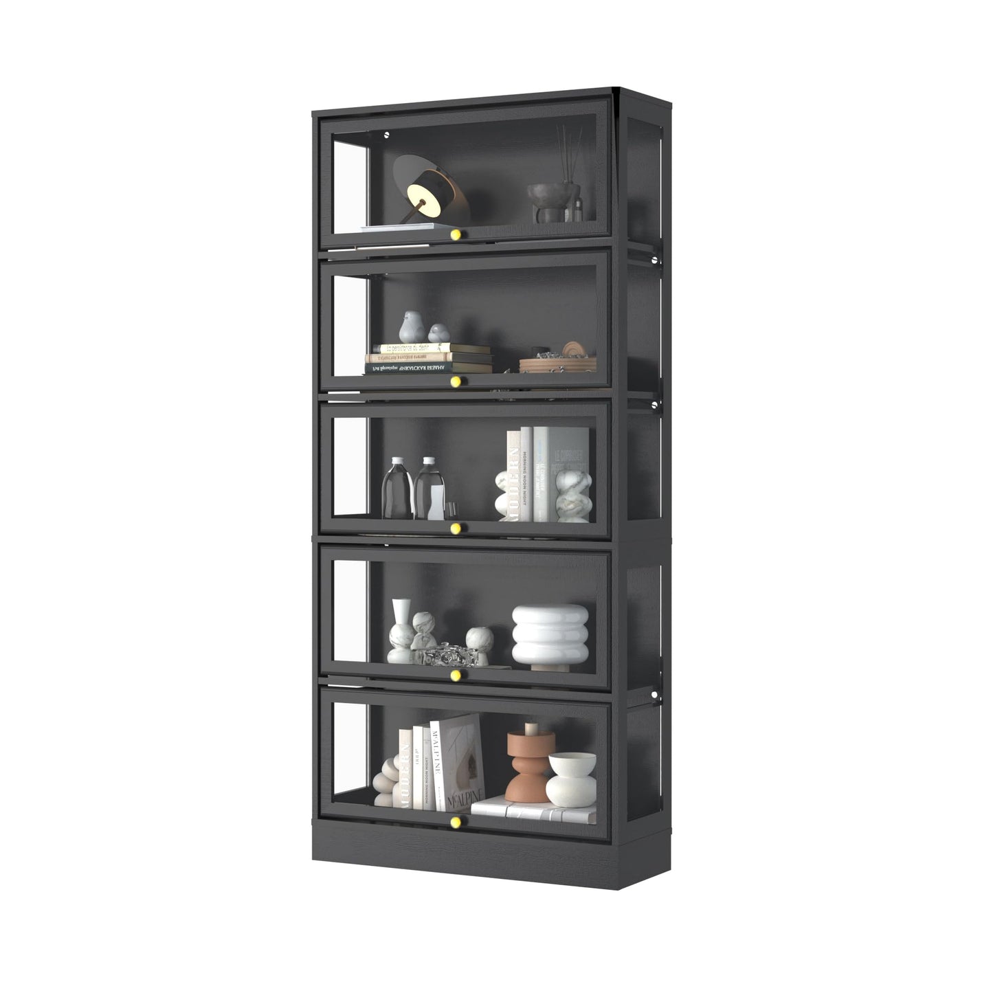 BONITURE Display Cabinet with Acrylic Glass Doors,5-Tiers Curio Cabinet with LED Lighting for Collectibles, Collectibles Toy Organizers Rack & Display Shelf Display Case Storage Cabinet, Black