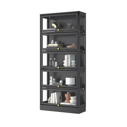 BONITURE Display Cabinet with Acrylic Glass Doors,5-Tiers Curio Cabinet with LED Lighting for Collectibles, Collectibles Toy Organizers Rack & Display Shelf Display Case Storage Cabinet, Black