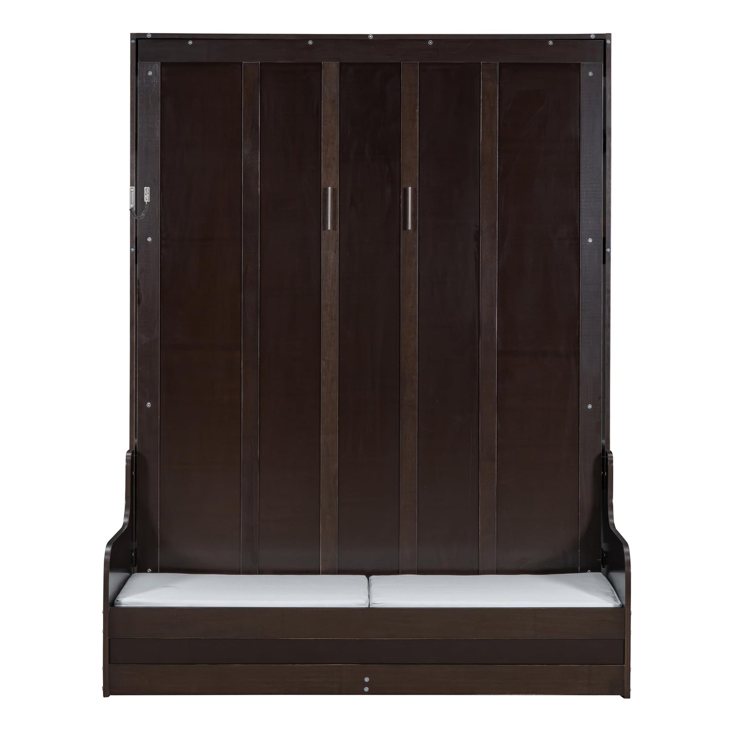 Merax Queen Size Murphy Bed Frame, Modern Wall Bed Can Be Folded into Cabinet, Chair with Cushion, Espresso