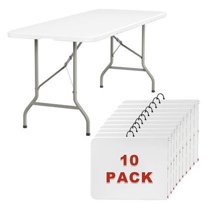Elevon 6FT Folding Tables – Heavy Duty Portable Foldable Table with Built-in Handle, 300 lb Capacity – Ideal for Events, Parties, Crafts, Camping & Dining (10-Pack)
