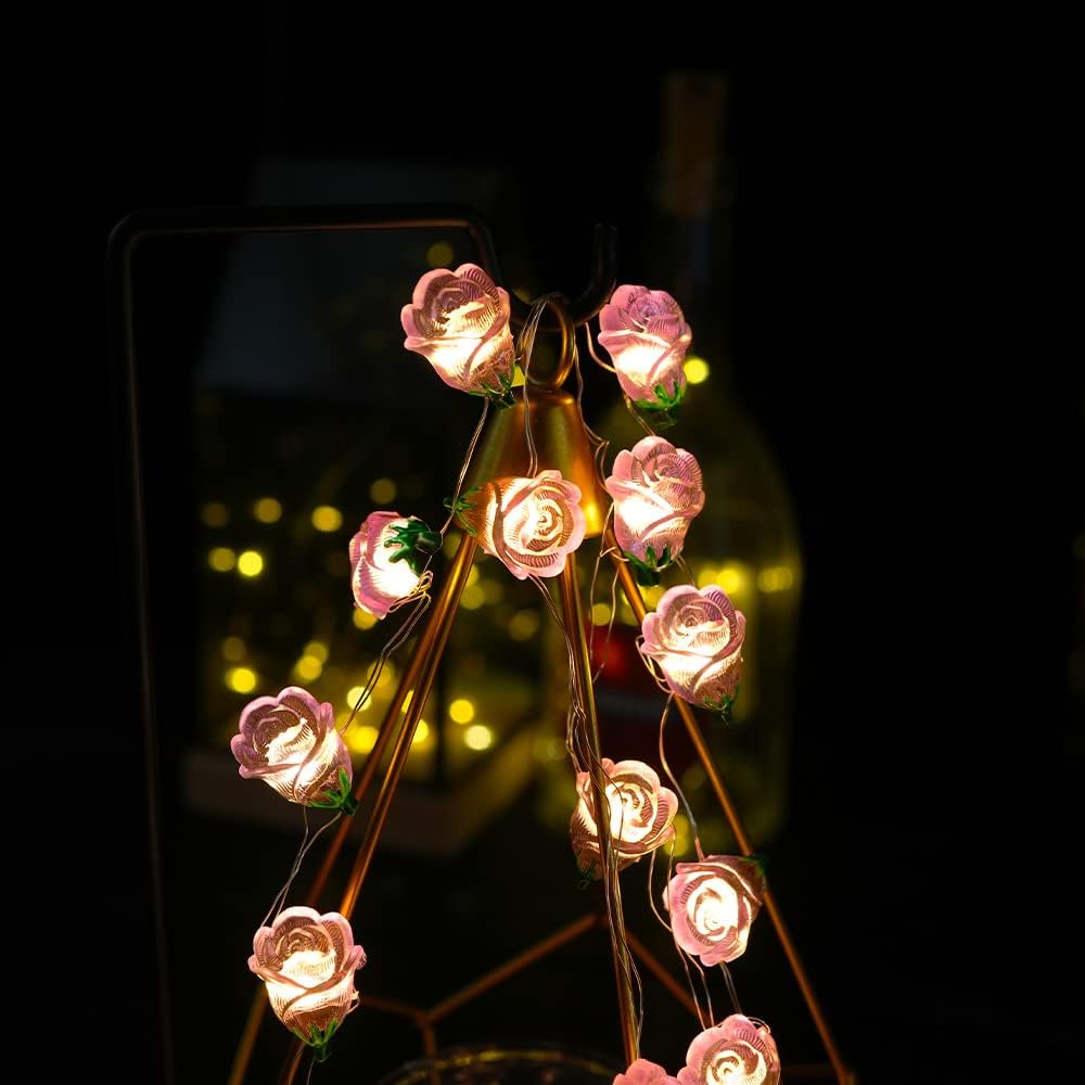 13FT 40LED Pink Rose Flower String Lights, Battery Operated Fairy Light Romantic Valentine's Day Decor, Decorative