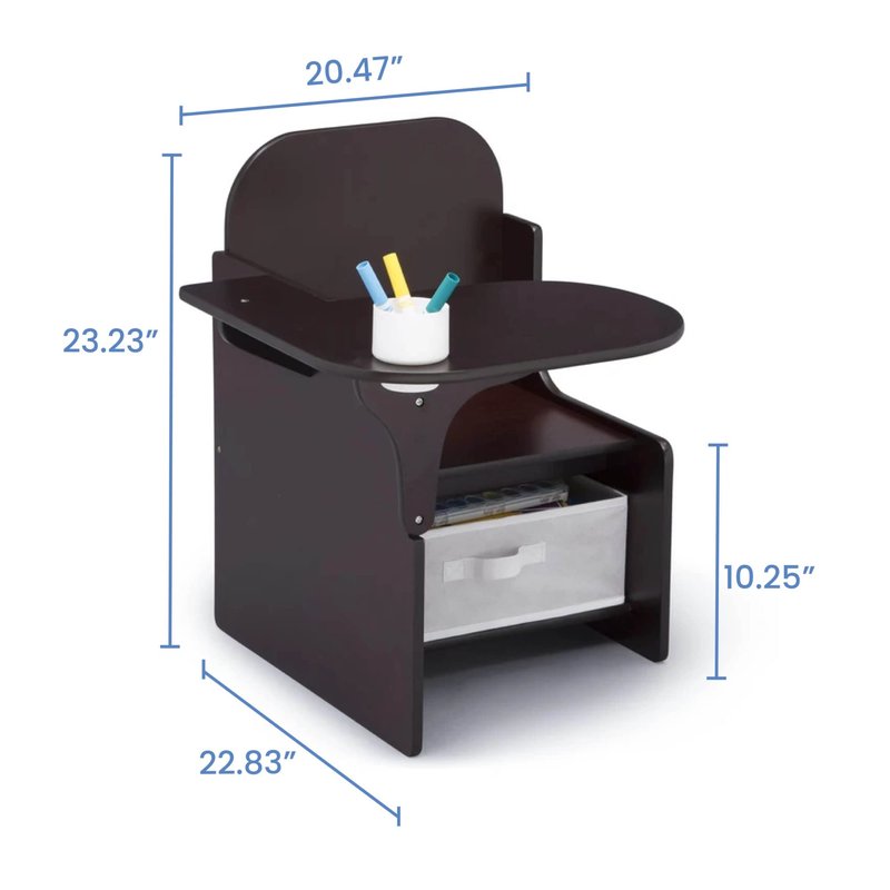 Delta Children MySize Chair Desk with Storage Bin + MySize Deluxe Toy Box, Dark Chocolate (Bundle)