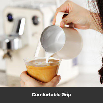 Gemilai 450ml Milk Frothing Pitcher -15.2oz Professional Coffee Steaming Jug for Lattes, Cappuccinos & Espresso, Heat-Resistant Handle, Easy Pour Spout, Durable & Easy to Clean,White