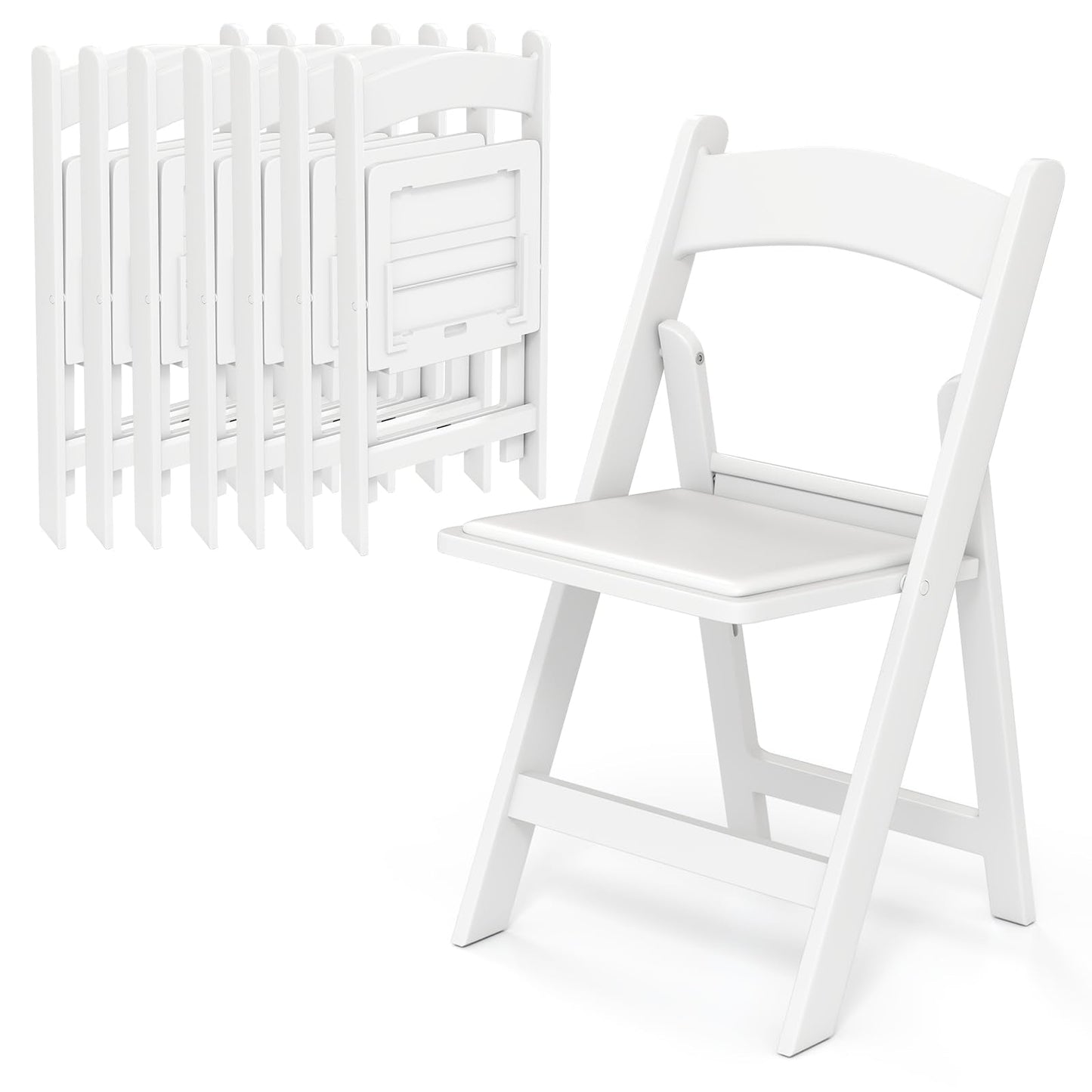 HAPPYGRILL Folding Patio Dining Chairs Set of 20, 1100 lbs Capacity Resin Padded Seats, Lightweight Portable Outdoor Chairs for Patio, Office, Weddings, Events, White (20)