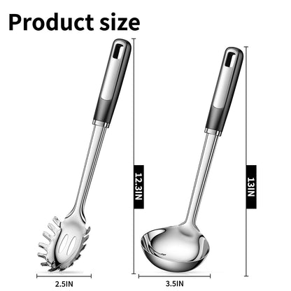 Stainless Steel Ladle and Pasta Server Set, Food-Grade Thickened Metal Soup Ladle & Spaghetti Spoon with Non-Slip Handles, Durable Cooking Utensils for Pasta, Soup & Everyday Kitchen Use