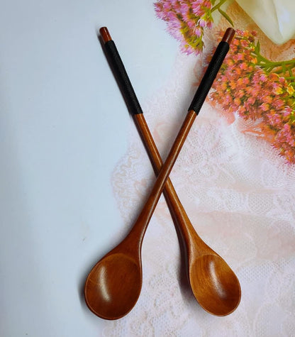 Handmade Wooden Long Handle Coffee Spoon Stirrer, Retro Honey Jar Spoons Teaspoon (2 Pack)