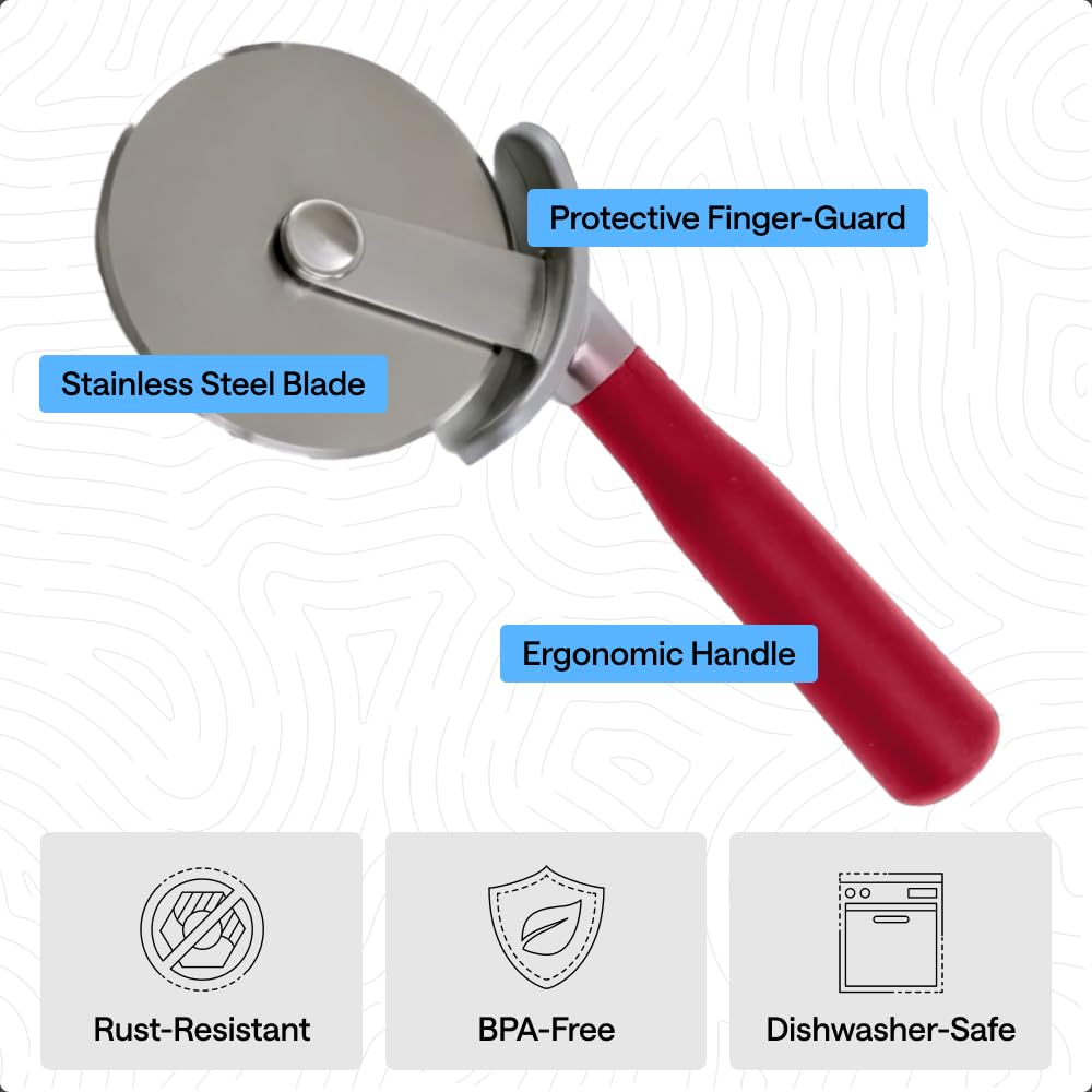 GORILLA GRIP Patented BPA-Free Large Pizza Cutter Wheel, 9 Inch, Extra Sharp Stainless Steel Blade, Slip Resistant Handle with Thumb Guard Protection, Slice Thick or Thin Pizzas, Pie, Pastries, Red