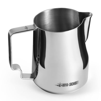 MHW-3BOMBER Milk Frothing Pitcher 450ml/15.2oz Milk Frother Cup Espresso Steaming Pitcher Stainless Steel Milk Frother Cup Barista Latte Art Round Spout Milk Jug P6001S