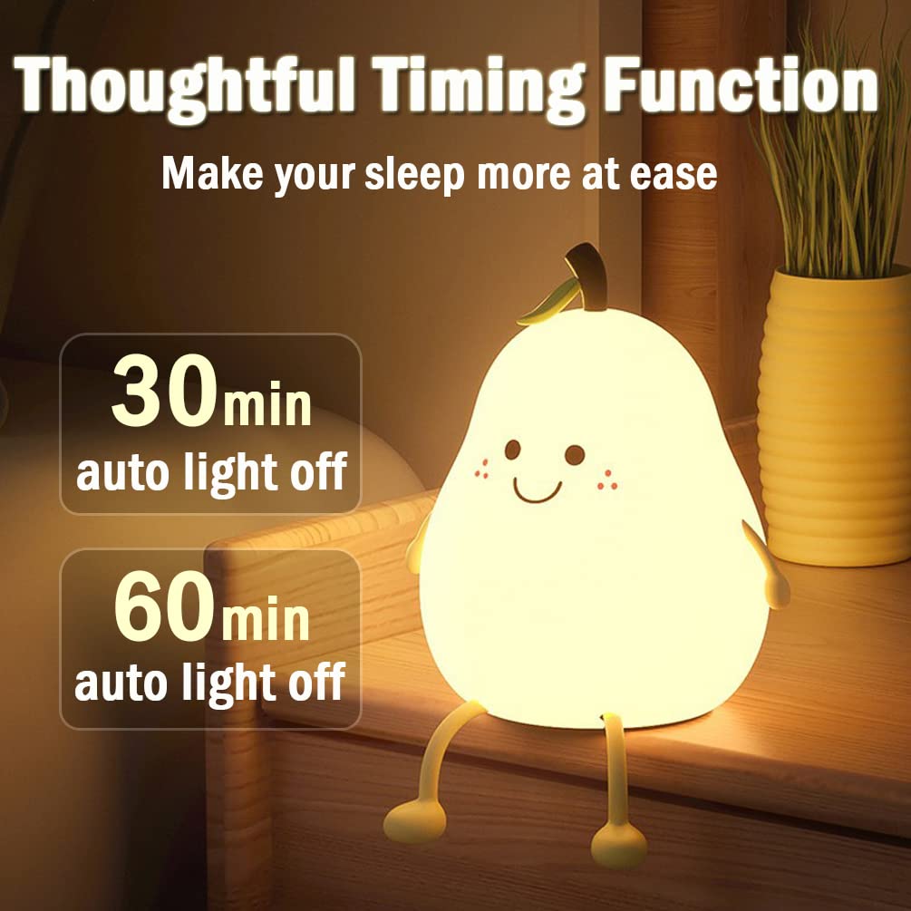 LEDHOLYT Night Light for Kids, Cute Silicone Nursery Pear Lamp for Baby and Toddler,Fruit NightLight for Boys and Girls,Squishy Night Lamp for Bedroom,Kawaii Bedside Lamp for Kids Room (Pear)