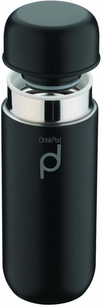 Drinkpod HCF-200BK Vacuum Insulated Capsule Flask, Black, Stainless Steel, 200ml