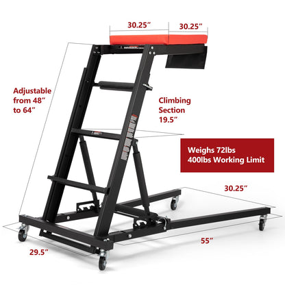 BUNKER INDUST Automotive Engine High Top Creeper Workstation Shop Mechanic | Adjustable Height | | Foldable | | 400 LBS Capacity |