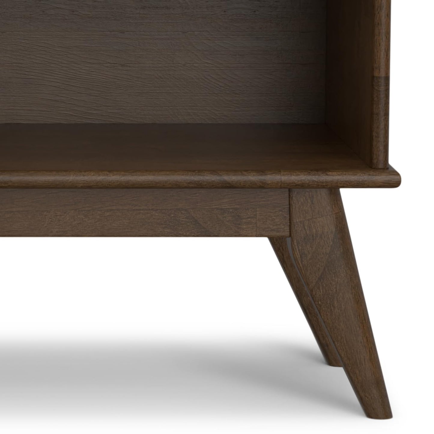 SIMPLIHOME Draper Bookcase - 30 inch Tall Solid Wood Low Bookshelf in Walnut Brown, Mid-Century Modern Storage for Living Room, Study Room or Office with Tapered Legs and Wide Open Shelves
