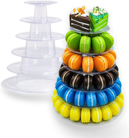 6 Tier Macaron Tower Stand for Wedding Birthday Party, Plastic Display Stand for Cupcake Cake