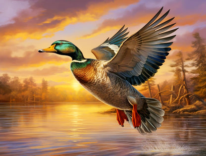 Ourtimfun 5D Diamond Painting Kits Flying Mallard Wild Duck Full Drill Round Beads Diamond Art Gems Stone Cross Stitch DIY Diamond Painting by Number Kits Wall Decoration 12x16inch(53), Clear