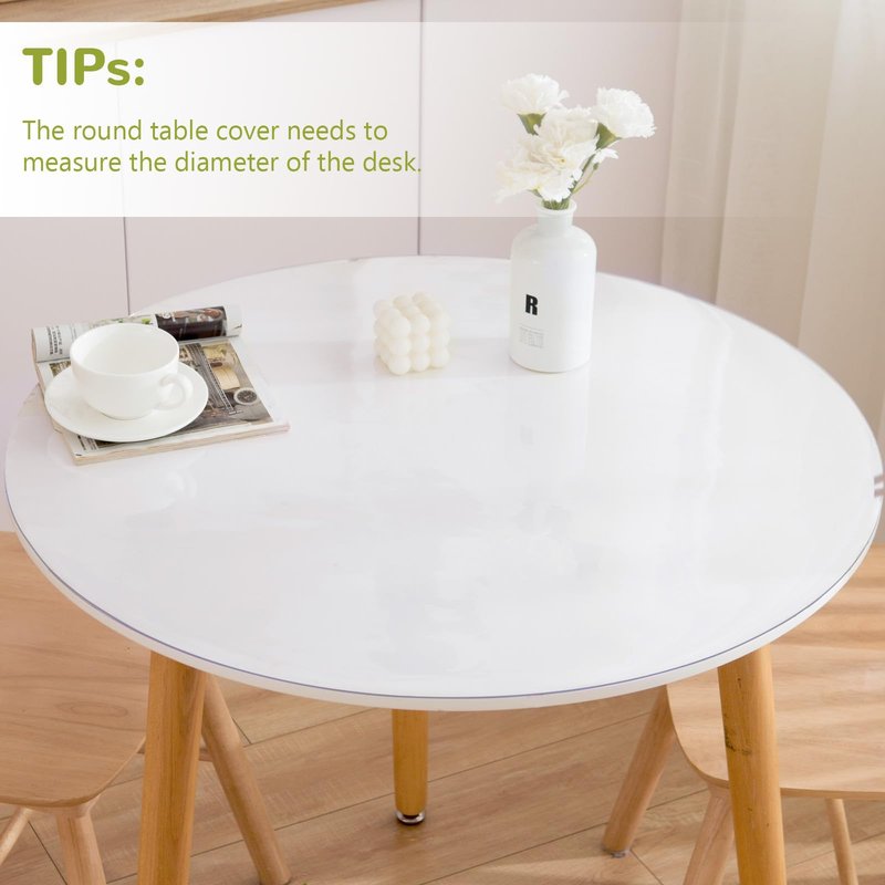 Eisdroma 62 Inch Round Clear Table Cover Protector, 2mm Thick Round Clear Protector for Dining Room Table, Waterproof Round Plastic Vinyl Table Pad