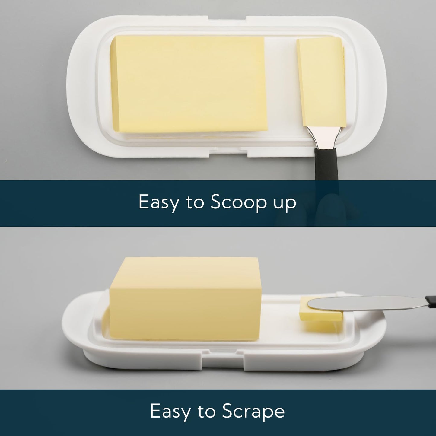 KITCHENDAO Large One-handed Butter Dish with Lid for Countertop, Airtight Butter Holder with One Press to Open/Close Secure Latching Buckle for East Coast/West Coast/European/Kerrygold Butter(White)