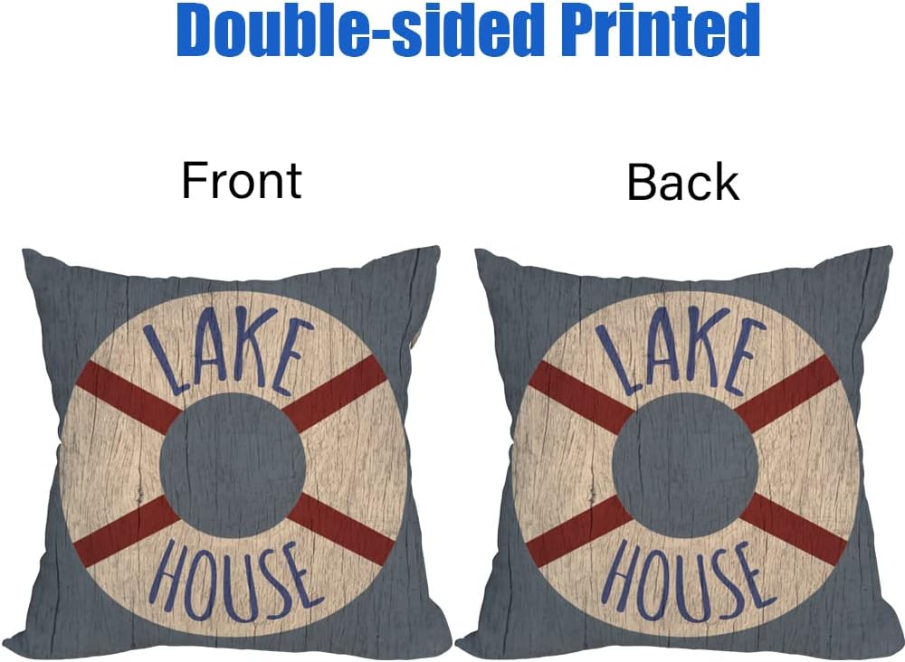 Waterproof Outdoor Lake House Pillow Covers 24x24 Inch Vintage Summer Coastal Nautical Life Buoy Throw Pillow Cases