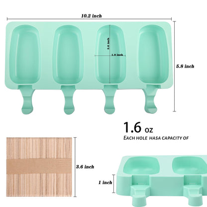 WMKGG Popsicle Silicone Molds Set, 2 PCS Ice Cream Molds with 50 Wooden Sticks for Cake Pop, Ice Pop, Cakesicles (Standard Size/Green)
