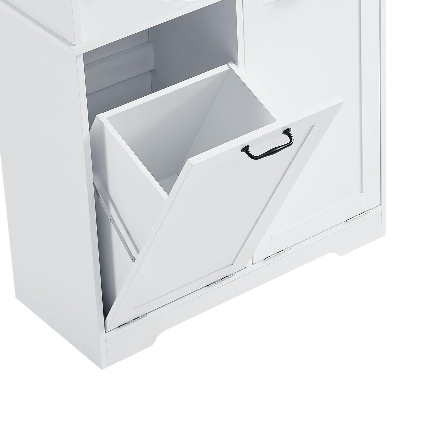 Merax Tall Storage Cabinet with Door and Open Shelf, Multi-Functional Laundry Hamper Basket for Home Bathroom, Laundry Room, White