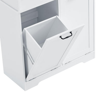 Merax Tall Storage Cabinet with Door and Open Shelf, Multi-Functional Laundry Hamper Basket for Home Bathroom, Laundry Room, White