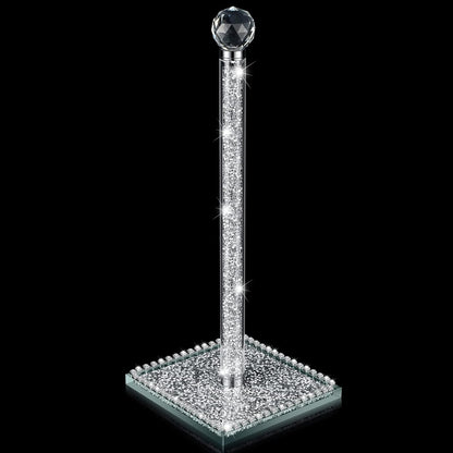 13 Inch Silver Crystal Standing Paper Towel Roll Holder, Square Base Standing Paper Towel Stand with Sparkly Crystal