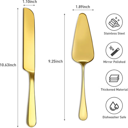 2Pcs Wedding Cake Knife and Server Set, Premium Stainless Steel Cake Cutter, 10.63" Knife and 9.25" Pie Server