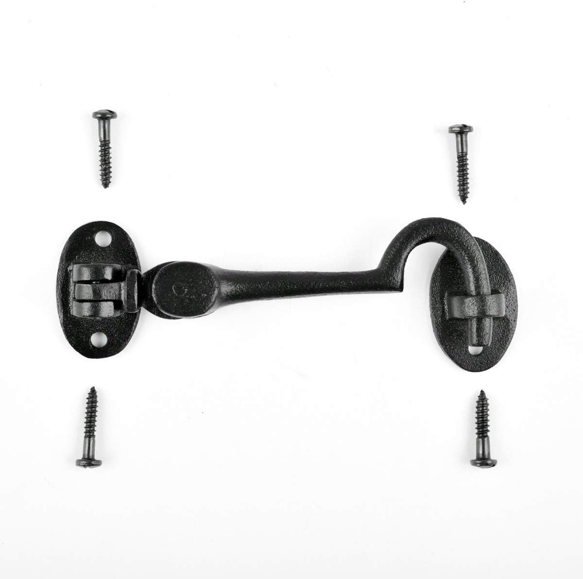 Renovators Supply Manufacturing Door Latch Lock, 4.5 in. Black Wrought Iron Swivel Hook and Eye Latch