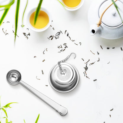 Umigy 4 Pcs Tea Infuser Strainers for Loose Tea with Scoop, Extra Fine Mesh Steeper 304 Stainless Steel Diffuser Leaf Holder with Extended Chain Hook for Brew, Spices, Seasoning, Silver