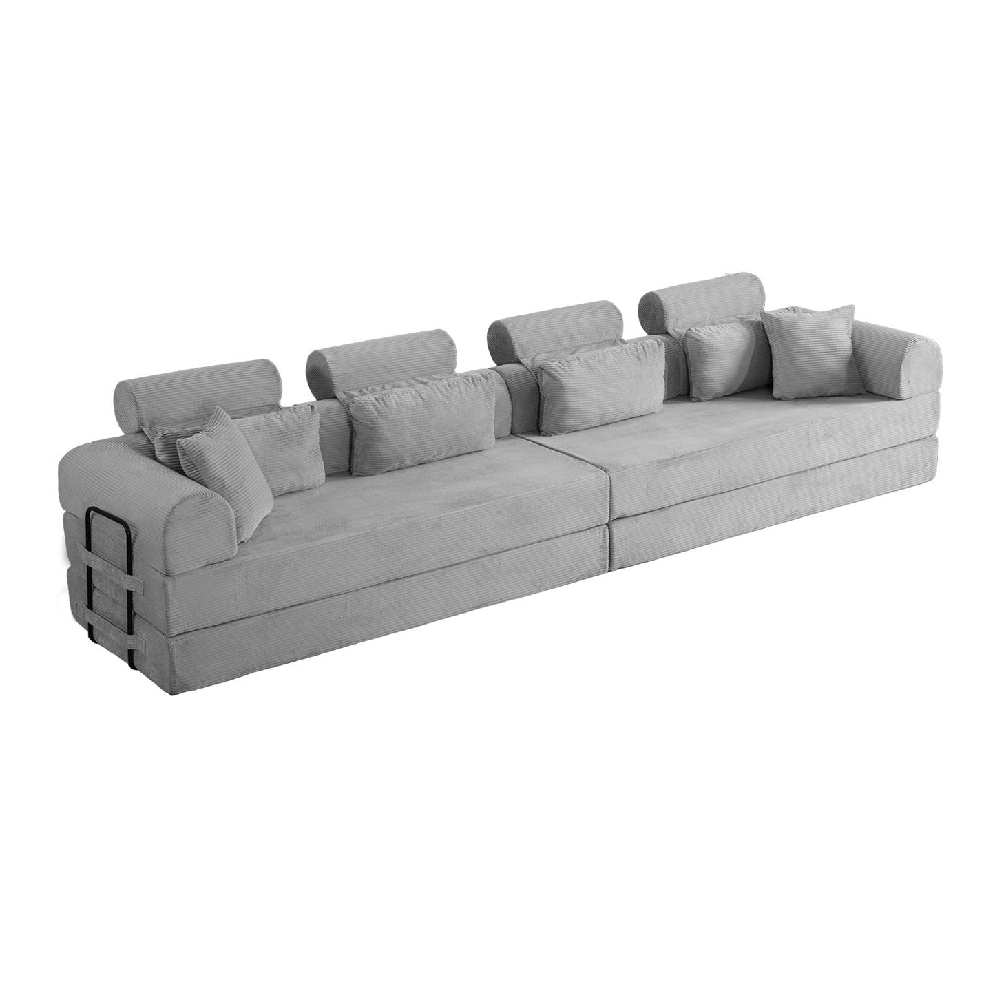 KEIKI 6-in-1 Folding Convertible High Back Sofa Sleeper, 106" Oversized Modular Sectional Corduroy UpholsteredL Shape Couches for Living Room, High-Density Foam Chaise Lounge Indoor, Light Gray