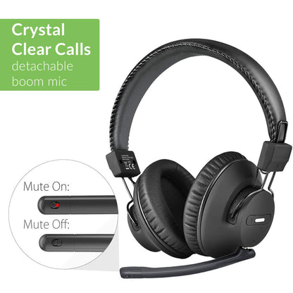 Avantree AS9M Bluetooth 5.0 Over Ear Headphones with Boom Mic for Phone Call, Home Office PC Computer, Clear Voice & HiFi Sound Quality, Extra Comfortable & Lightweight, 40H, Wireless & Wired