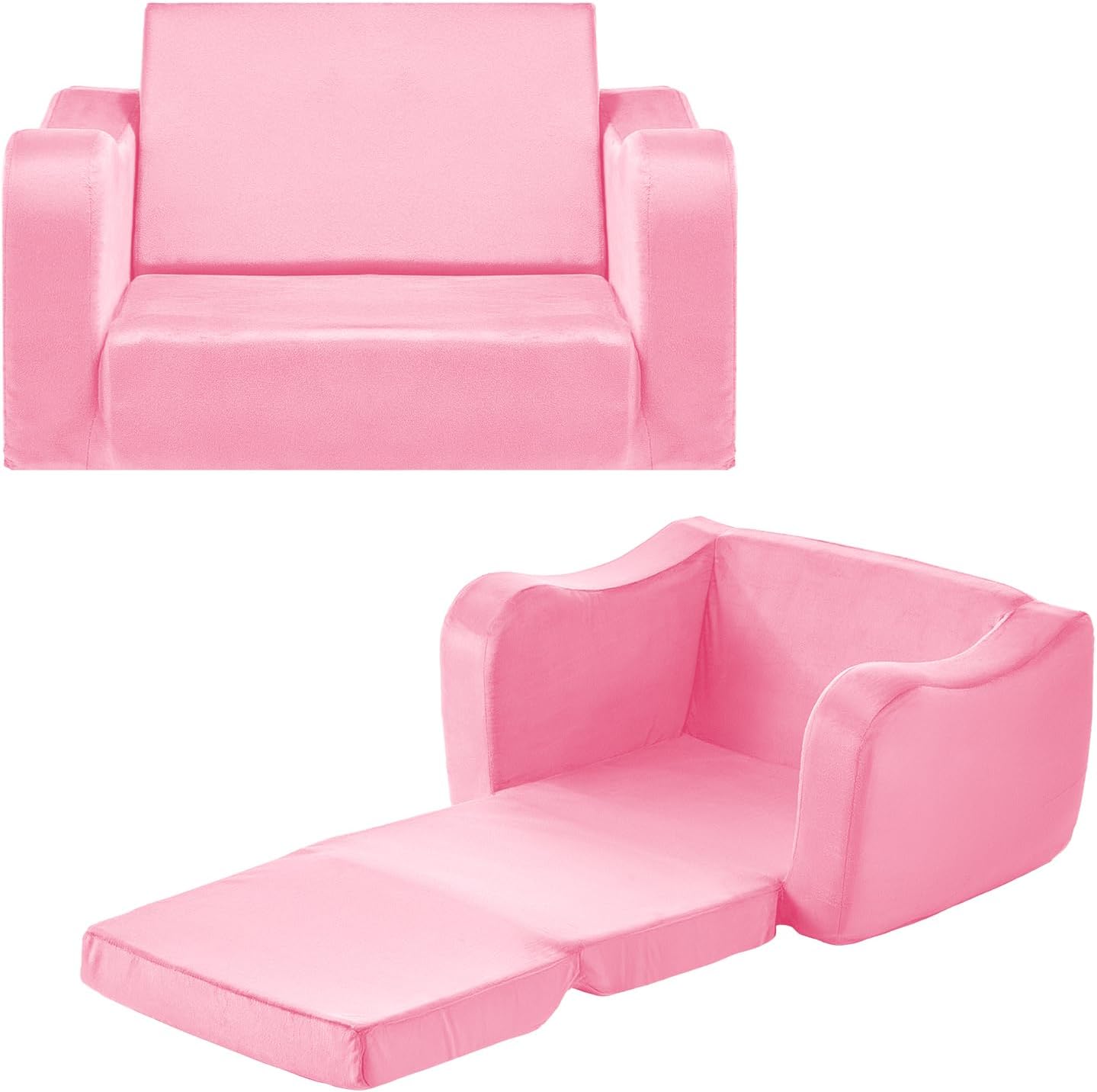 2-in-1 28D VEVOR Kids Sofa, Foldable Toddler Soft Couch with Armrests, Made of Sponge & Short Pile, Convertible Toddler