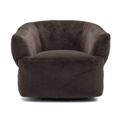 Christopher Knight Home Manie Plush Fabric 360° Swivel Accent Chair, Solid Wood Living Room Swivel Barrel Chair, Rotating Single Lounge Sofa, Comfy Reading Armchair, Dark Brown