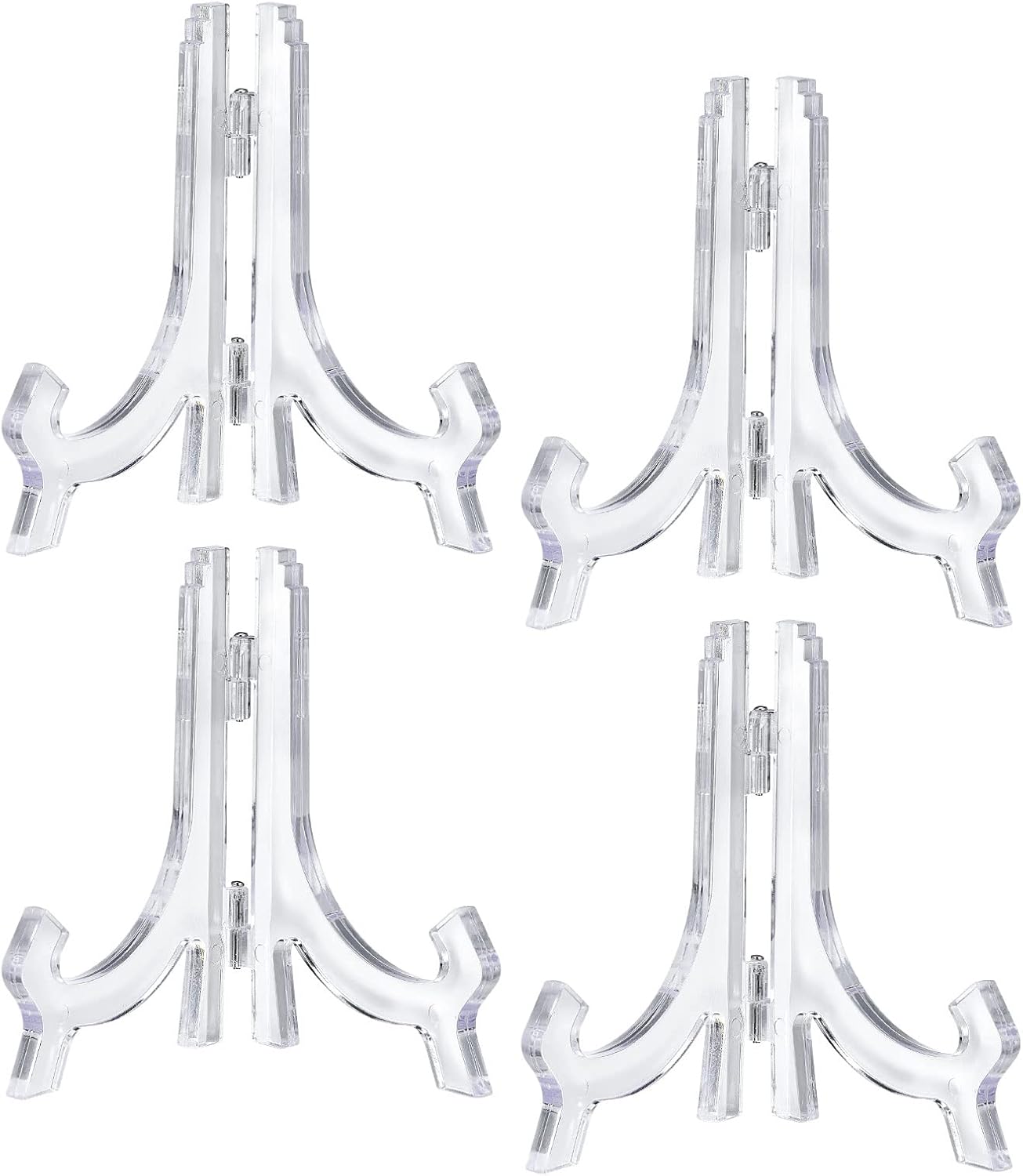 uxcell 4pcs 4.3" Easel Plate Holder, Plastic Folding Display Stand Clear for Decorative Picture Frame