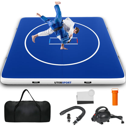Inflatable Wrestling Mat 10x10FTx6"Thick, Jiu Jitsu Mats, PVC Landing Training Mat Foldable for Home Gym BJJ, MMA, Martial Art, Boxing, Grappling and Judo (Blue White)