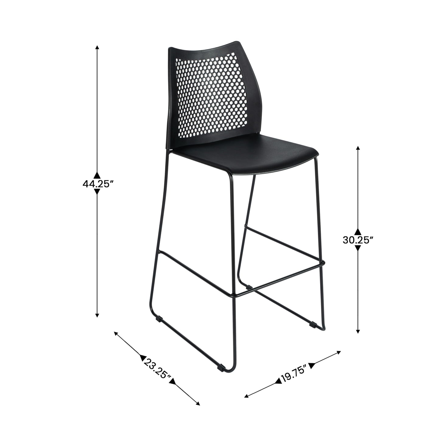 Flash Furniture Hercules Stacking Bar Height Stool with Vented Backrest and Black Powder Coated Steel Sled Base with Integrated Footrest, Commercial Portable Stool, Set of 3, Black