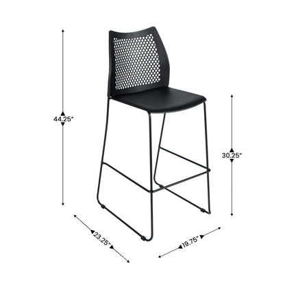 Flash Furniture Hercules Stacking Bar Height Stool with Vented Backrest and Black Powder Coated Steel Sled Base with Integrated Footrest, Commercial Portable Stool, Set of 3, Black