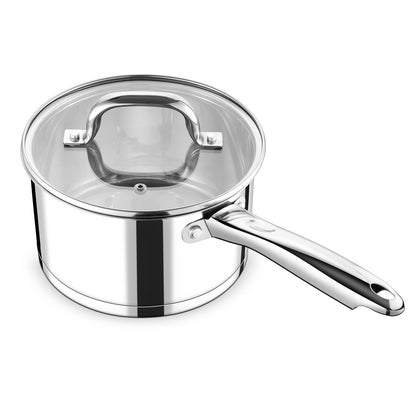 P&P CHEF 3 Quart Saucepan with Lid Set, Stainless Steel Small Cooking Pot Induction Sauce Pan for Pasta Soup, Ergonomic Handle & Tri-ply Base, Dishwasher Safe, 1 Pan