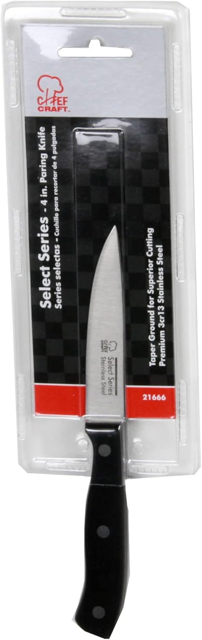 Chef Craft Select Paring Knife, 4 Inch Blade, 8 Inches in Length, Stainless Steel/Black
