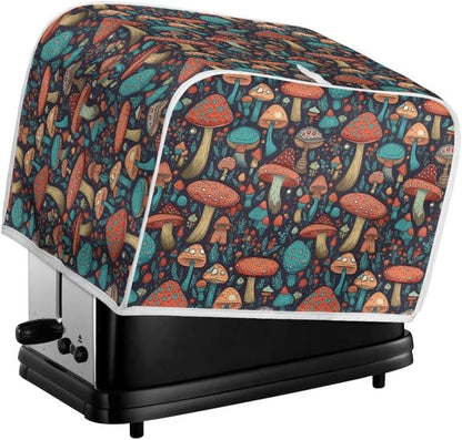 Toaster Cover 4 Slice, Forest Mushroom Wide Slot, Machine Washable with Hang Loop (16x16") 2PCS
