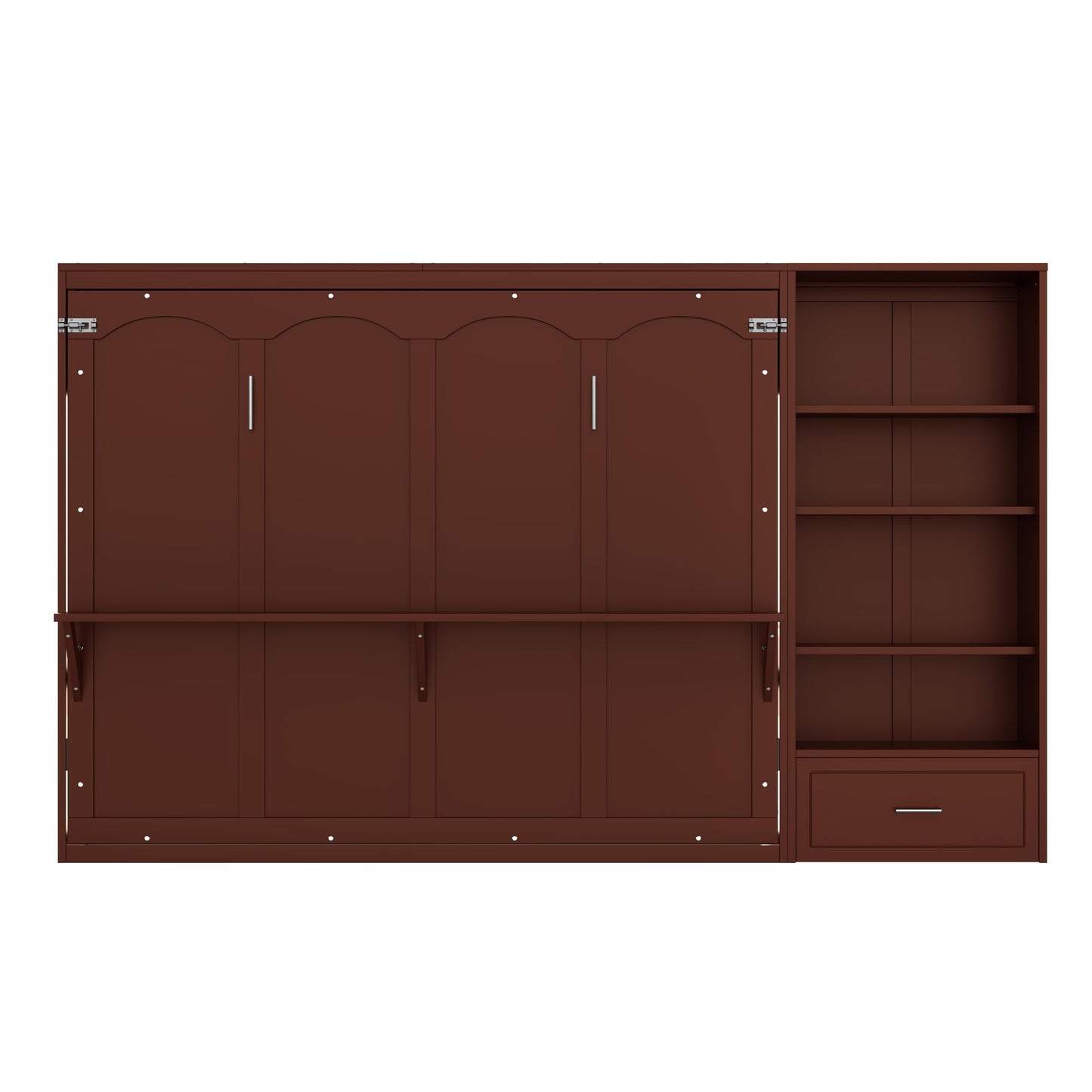 Merax Queen Murphy Bed with 3 Height Adjustable Storage Shelves & 1 Drawer, Wall Bed Frame Multifunctional Foldable Platform Bed for Small Space, Bedroom, Guest Room, Bear 500LBS (Walnut)