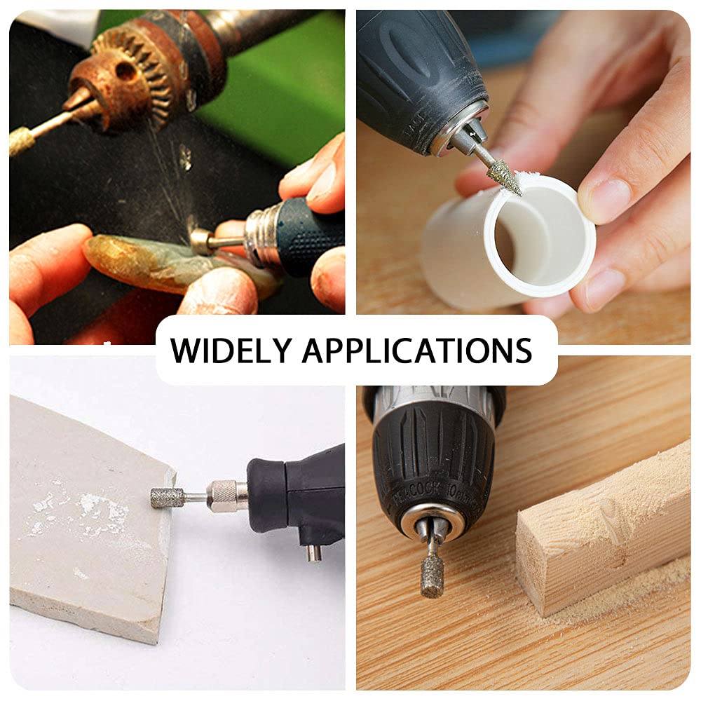 60 Grit Diamond Grinding Bits Compatible with Dremel Rotary Tool, 20 Pcs Stone Carving Diamond Drill Bits with 1/8 Inch Shank for Stone Carving, DIY Grinding, Polishing, Engraving