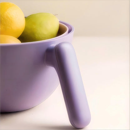 Elite Aiwei 2-1 Kitchen Colander Rotating Washing Basket with Handle -home & kitchen Food Strainers and Colanders-Pasta Strainer-fruit and vegetable washing bowl-kitchen must haves (Lilac Purple)