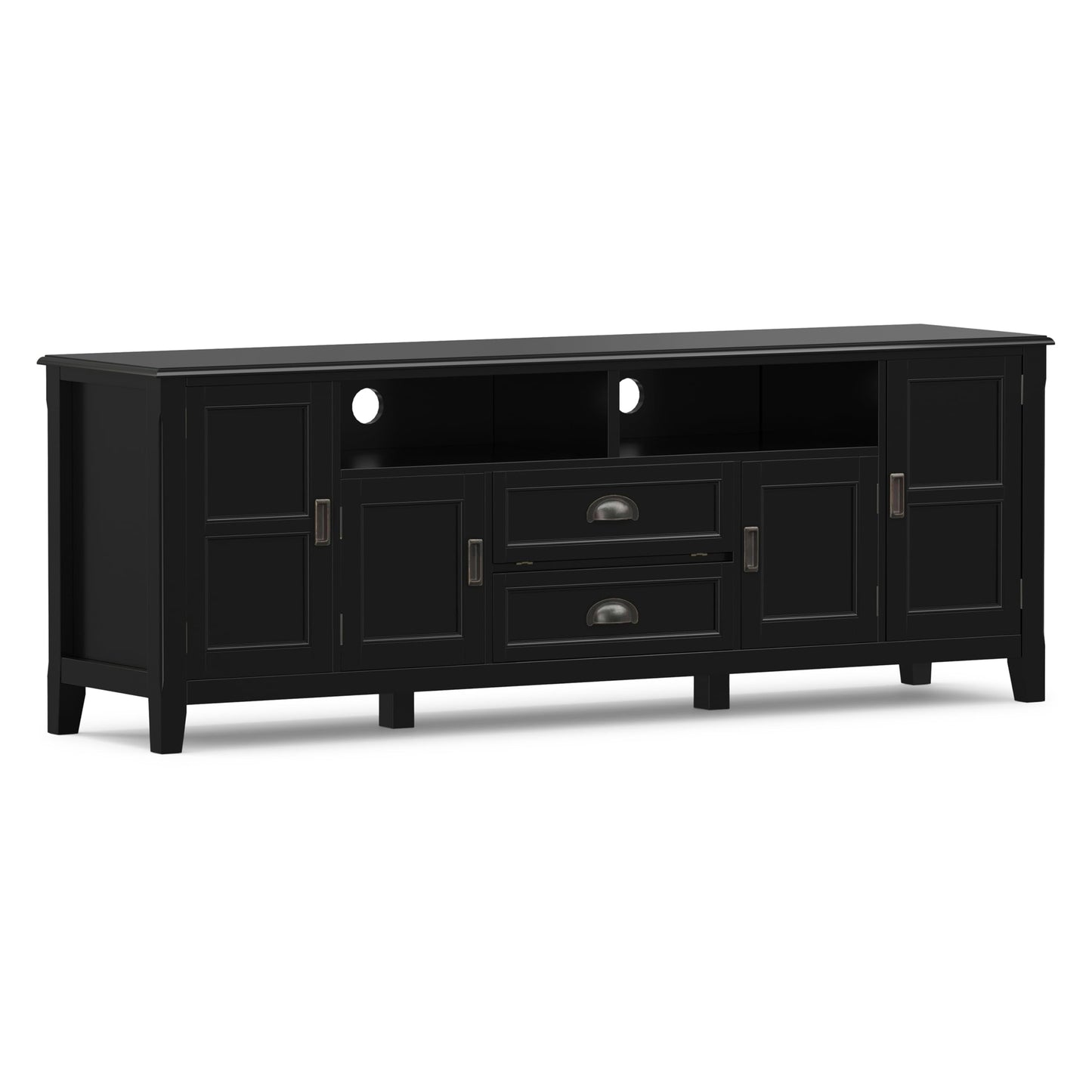 SIMPLIHOME Burlington TV Stand - 72 inch Wide Solid Wood Media Console in Black, Transitional Entertainment Center for Living Room for TVs up to 80 Inches with Cabinets and Cord Management