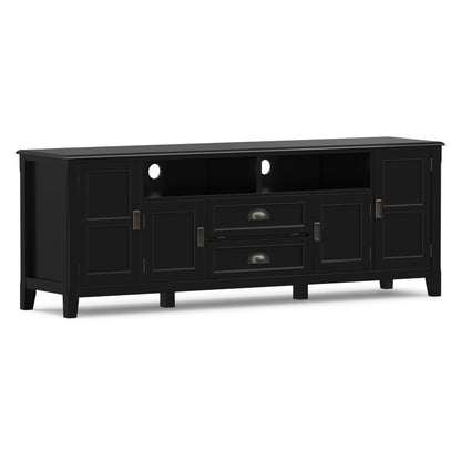 SIMPLIHOME Burlington TV Stand - 72 inch Wide Solid Wood Media Console in Black, Transitional Entertainment Center for Living Room for TVs up to 80 Inches with Cabinets and Cord Management