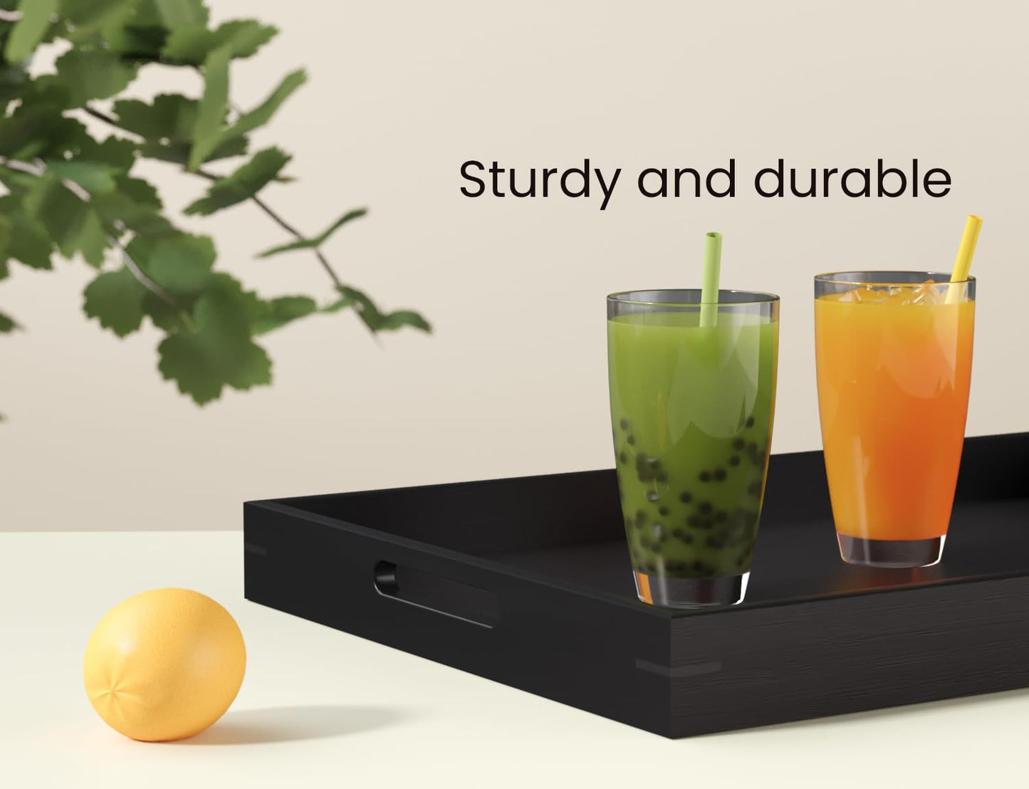 Fibogollo Bamboo Set of 2 Serving Tray with Handles,Decorative Trays Platter,Breakfast Tray in Bed,Food Drinks Tray for Eating,Working,Storing(Black)