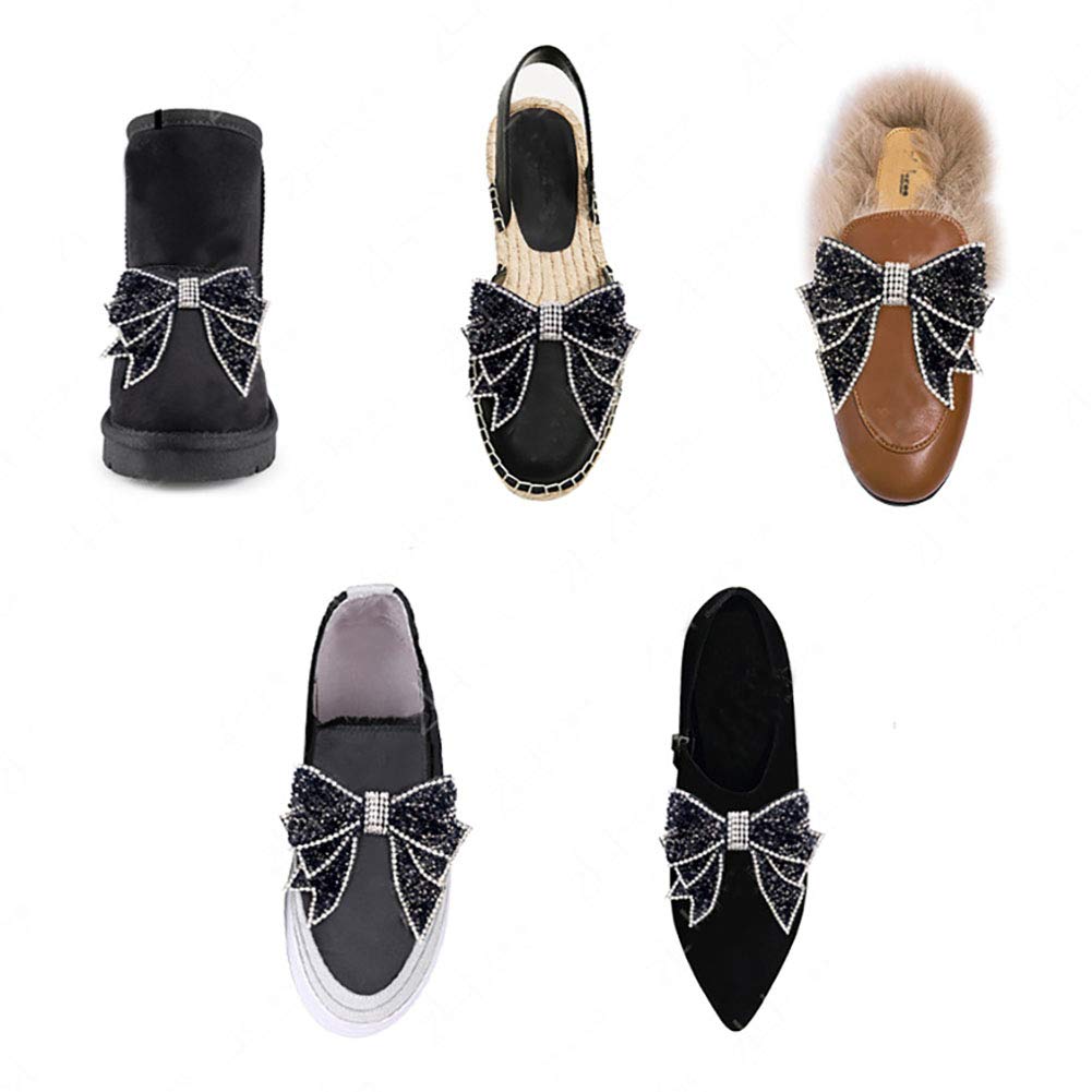 Fodattm 2PCS Huge Handmade Rhinestone Bow Shoes Decoration Charms No Clip No Strap DIY Crafts Findings Accessories Butterfly Shoes Bag Package Accessories (Black)