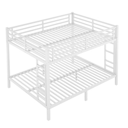 Bellemave Queen Over Queen Size Bunk Bed with Guardrail for Teens and Adults, Metal Bunk Bed Frame with 2 Ladders and Under Storage for Dorm and Bedroom, Noise Reduced, No Box Spring Needed, White