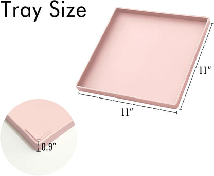 11 Inch Countertop, Pink Square Tray - Decorative Organizer Tray for Vanity, Bathroom Coffee Table & Ottoman |
