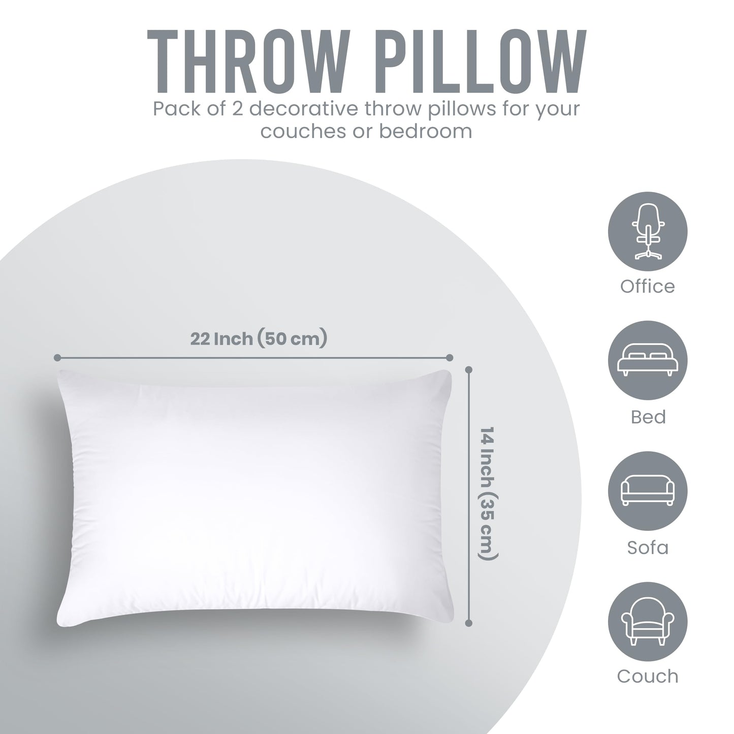 Utopia Bedding Throw Pillows (Pack of 2, White), 12 x 20 Inches Indoor Decorative Pillow Insert for Sofa, Bed and Couch